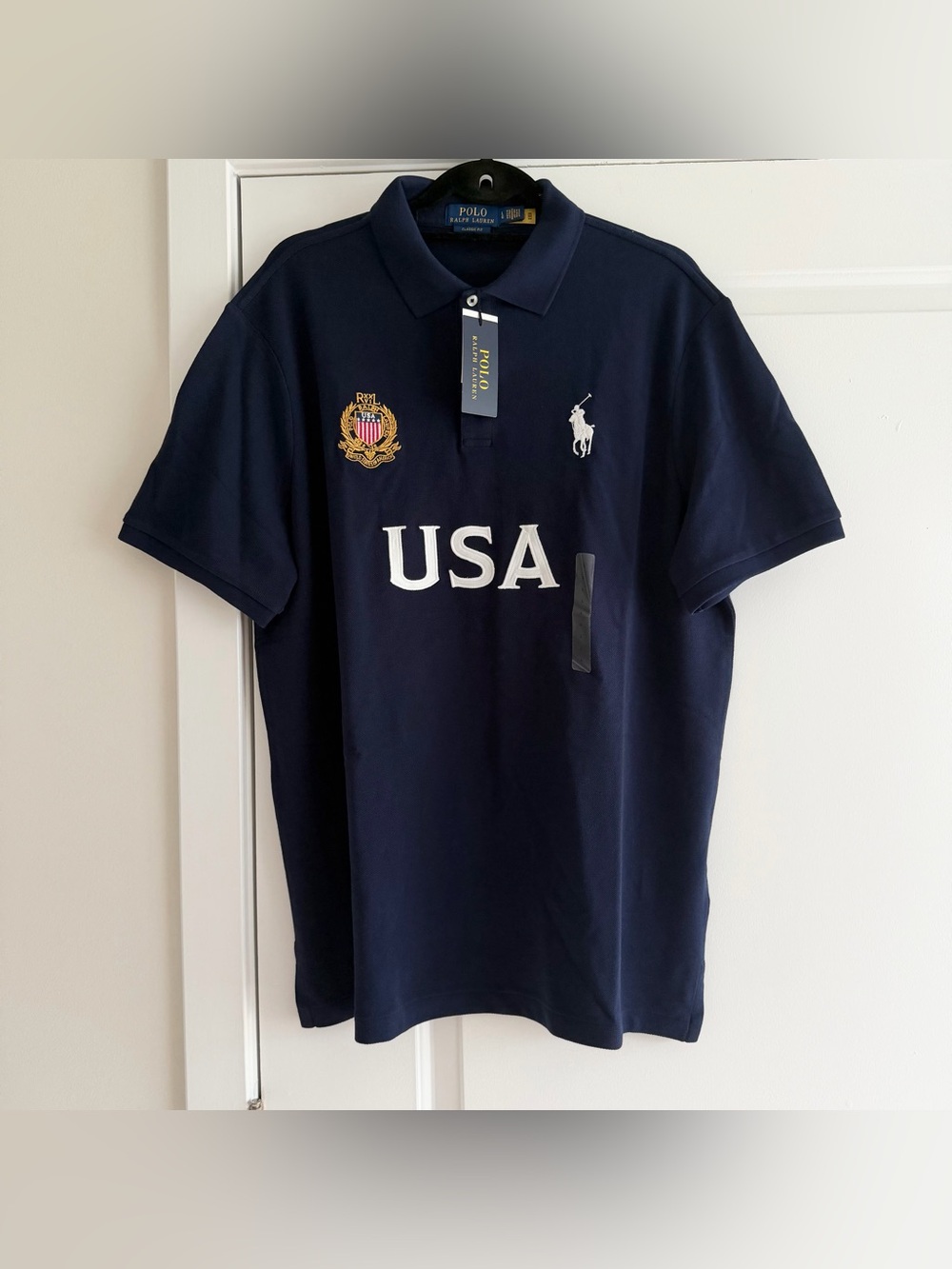Polo Ralph Lauren Navy Blue USA Jersey Chief Keef Style polo Shirt NWT